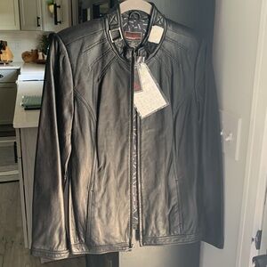 Bradley Bayou Genuine Black‎ Leather Coat NWT Lined Soft Medium Chic Lightweight